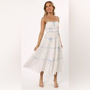 NWT Petal and Pup Aubree Midi Dress - White and Blue Size S